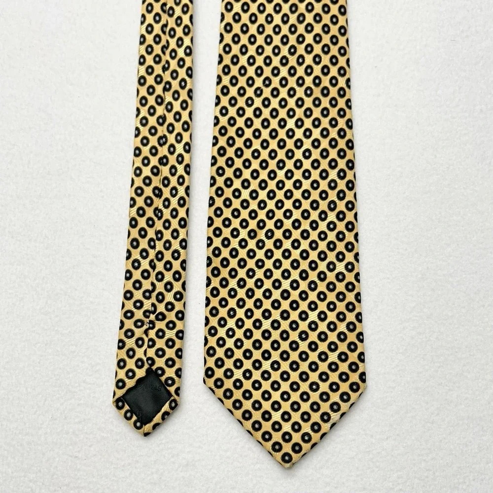 Stefano Ricci Gold Pure Silk Luxury Tie w Black‎ Circles Made in Italy